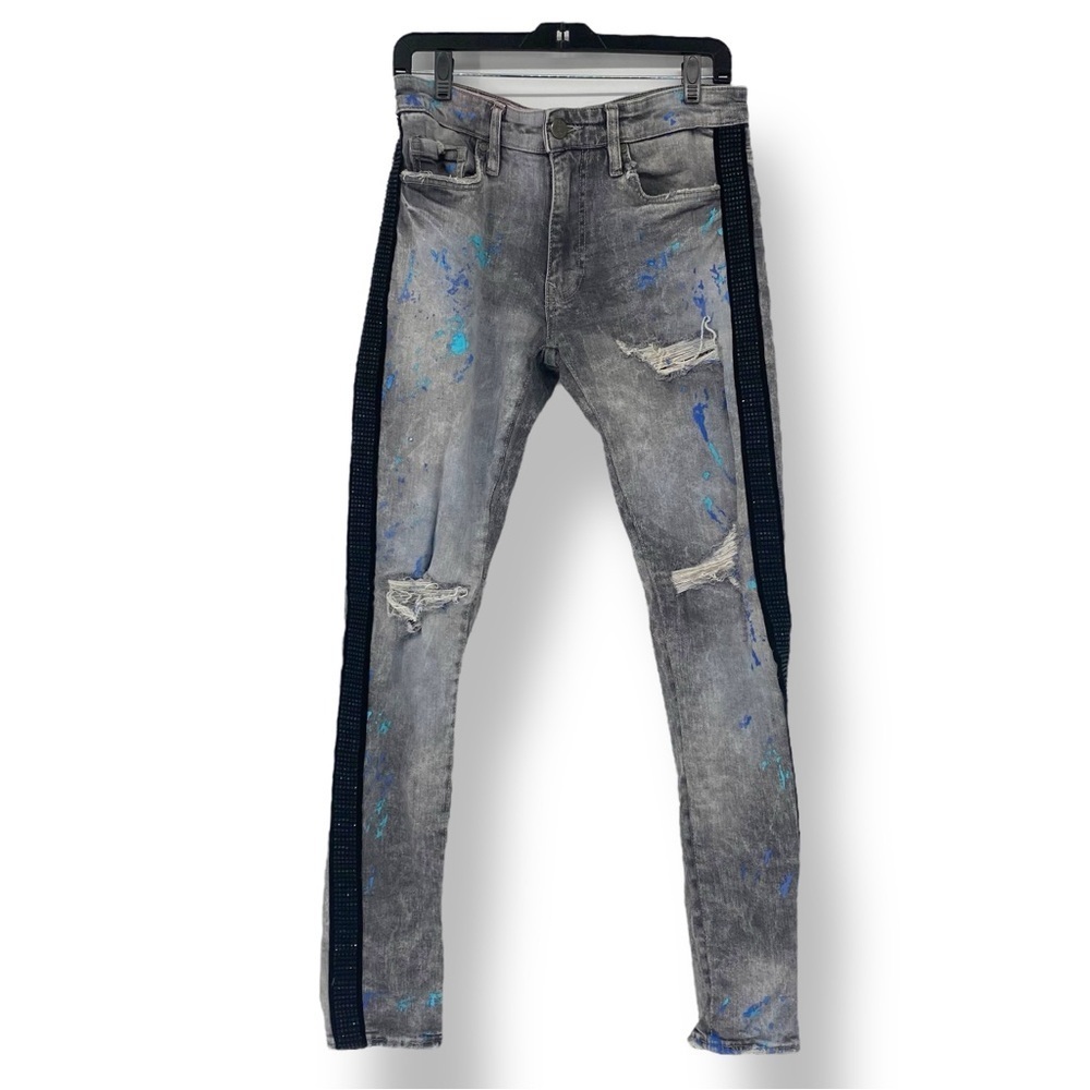 Men’s Jordan Craig Ross Legacy Edition Rhinestones Grey Jeans Turquoise Splash